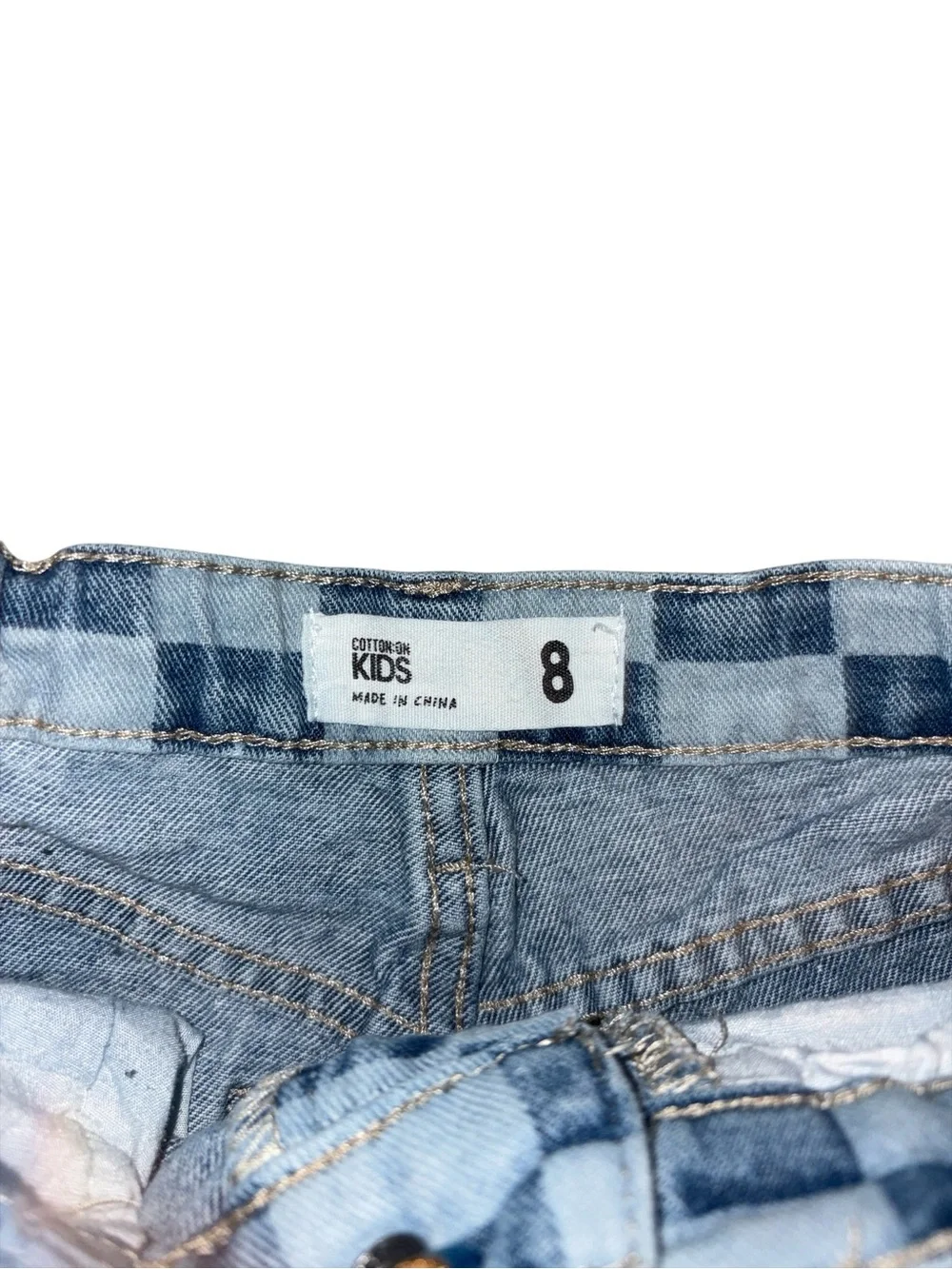 Cotton On Checkered Denim Shorts in Light and Dark Blue